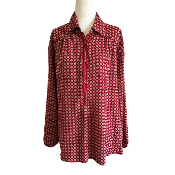 Max Studio Red Printed Collared Top Women's Blouse Size Medium | 73-52 - Picture 1 of 6